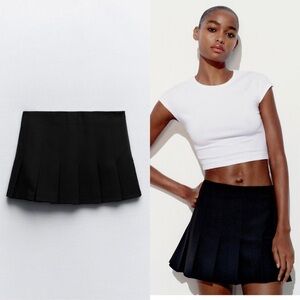Zara Black Skater Mini Skirt Pleated Casual